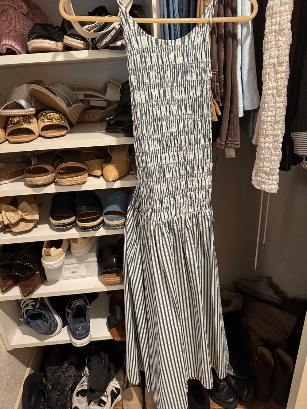 LOFT Striped Smocked Maxi Dress — Blue & White